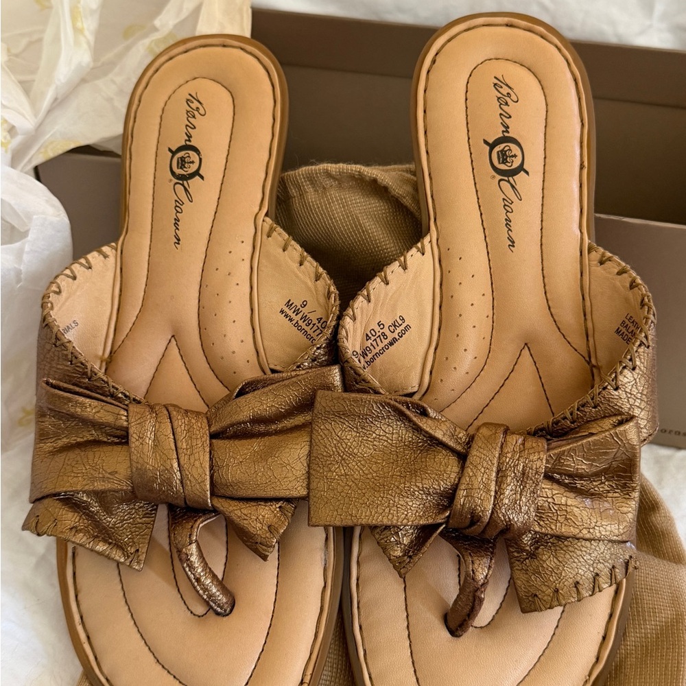 Born Crown Metallic Bow Loafers - Gold Bronze